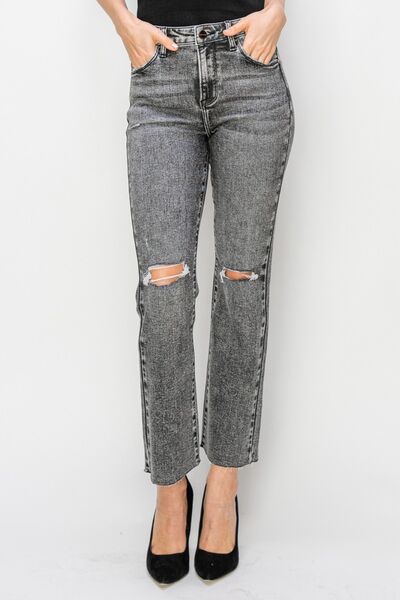 RISEN High Waist Distressed Womens Straight Jeans