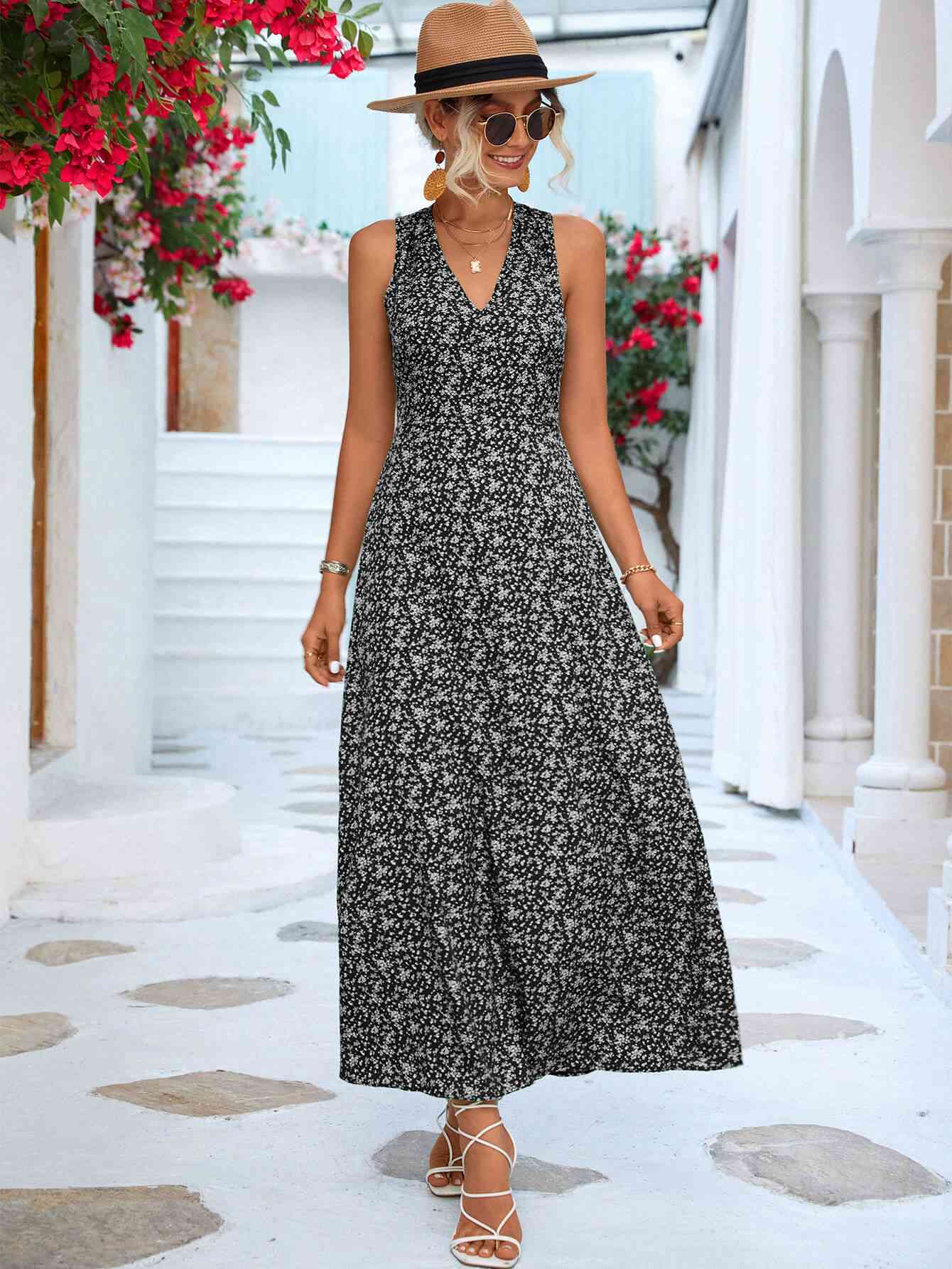 Printed Open Back Sleeveless Maxi Dress Womens