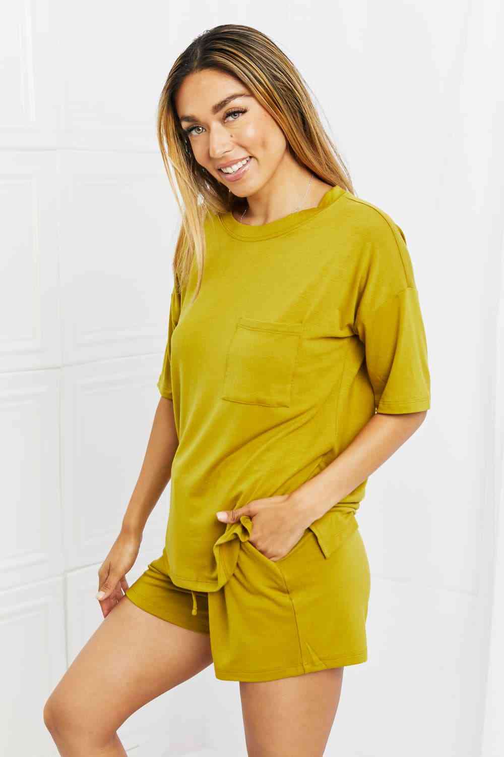 Zenana In The Moment Lounge Set in Olive Mustard