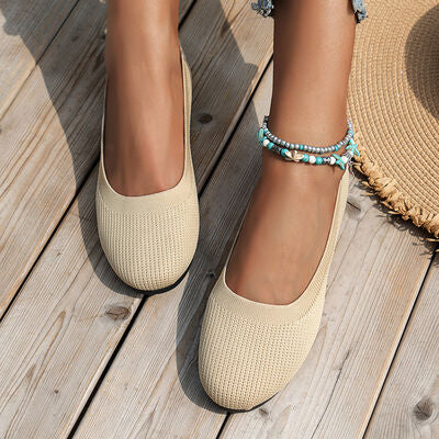 Round Toe Knit Ballet Flat Shoes