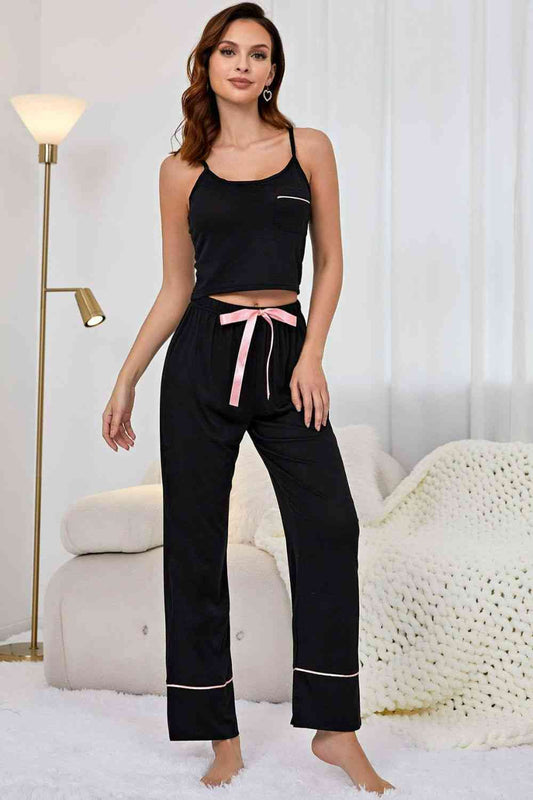 Contrast Trim Cropped Cami and Pants Womens Loungewear Set