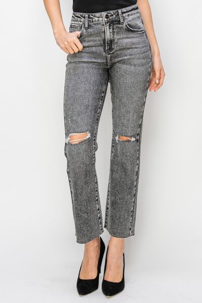 RISEN High Waist Distressed Womens Straight Jeans