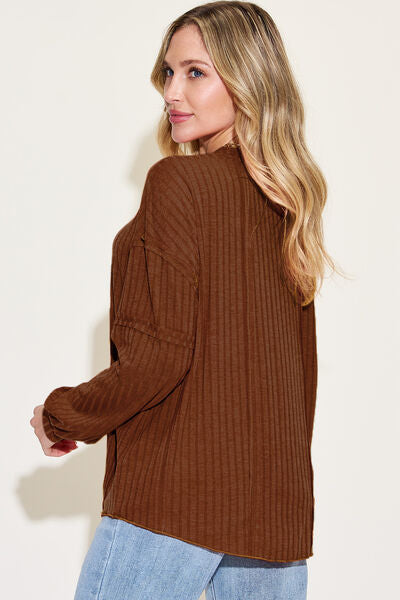 Basic Bae Full Size Ribbed Round Neck Long Sleeve Shirt