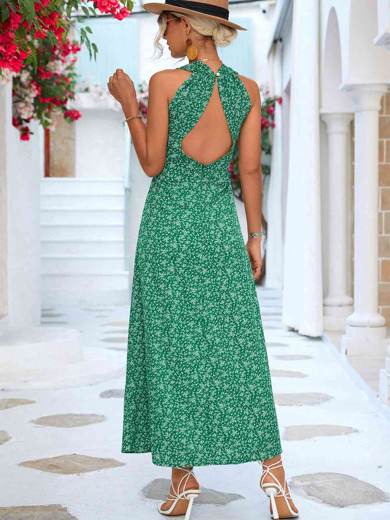 Printed Open Back Sleeveless Maxi Dress Womens