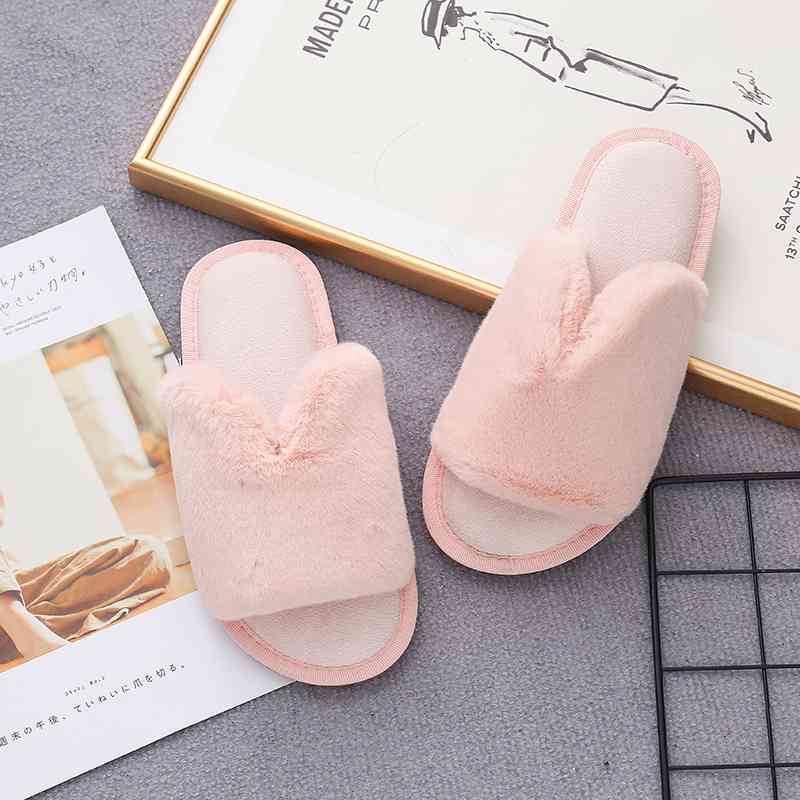 Faux Fur Open Toe Slippers