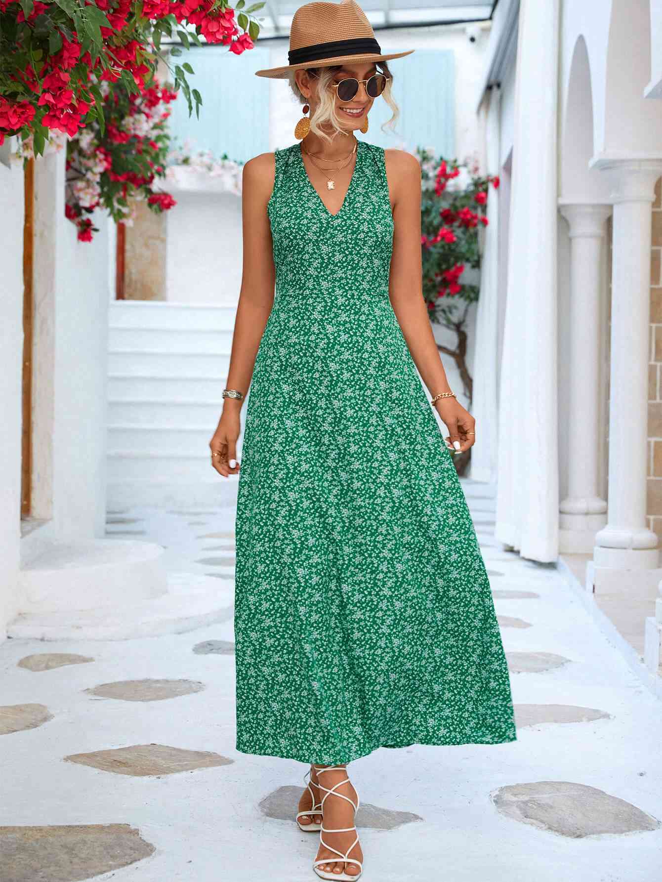 Printed Open Back Sleeveless Maxi Dress Womens