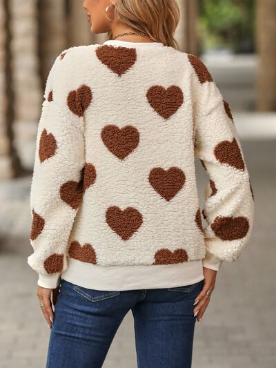 Fuzzy Heart Womens Dropped Shoulder Sweatshirt