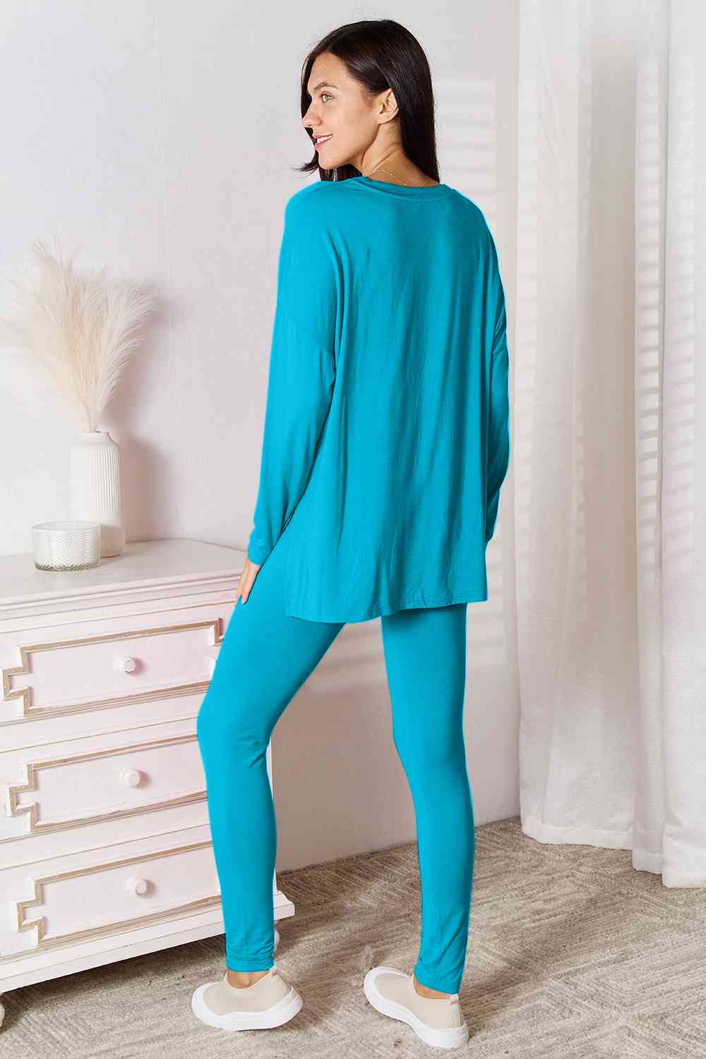 Basic Bae Full Size V-Neck Soft Rayon Long Sleeve Top and Pants Womens  Lounge Set