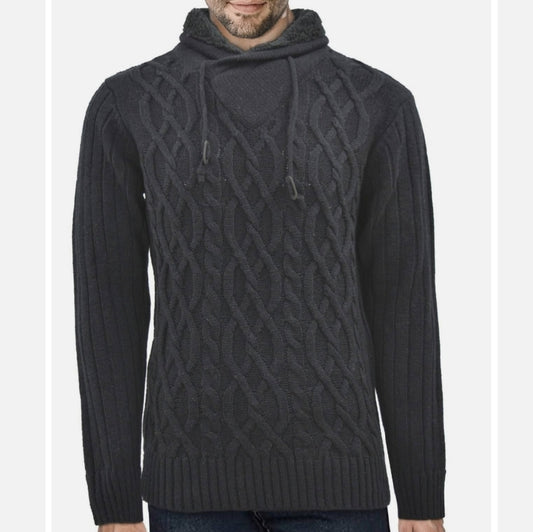 Men's Pullover Cable Knit Sweater with Faux Fur