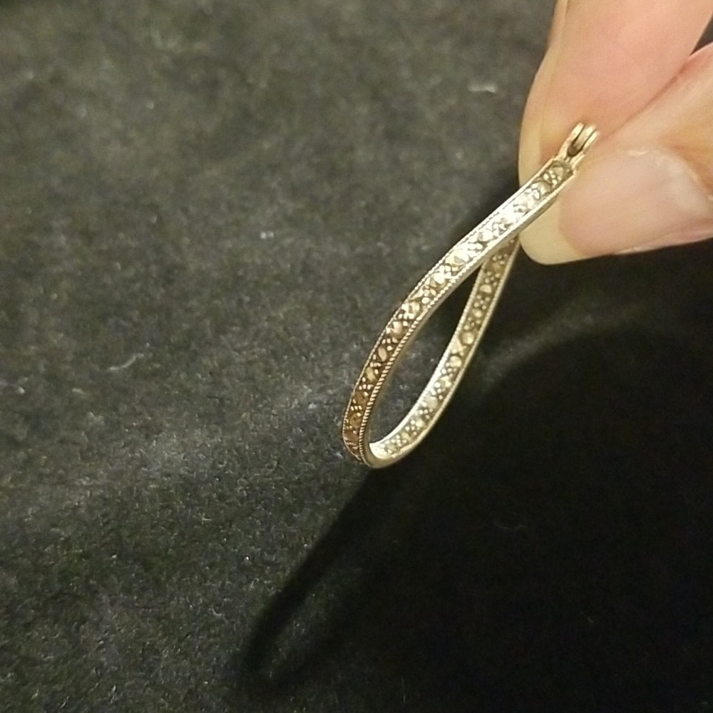 Sterling Silver .925 Marcasite curved hoop earrings. J2-0211F